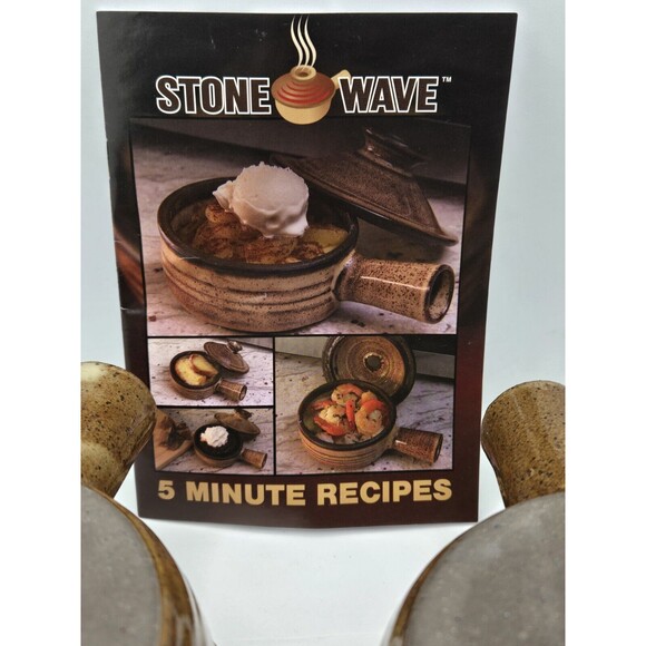 Stone Wave Microwave Cooker Set of 2 w/ Lids, 18 Recipe Book Ceramic Stoneware - Picture 13 of 15